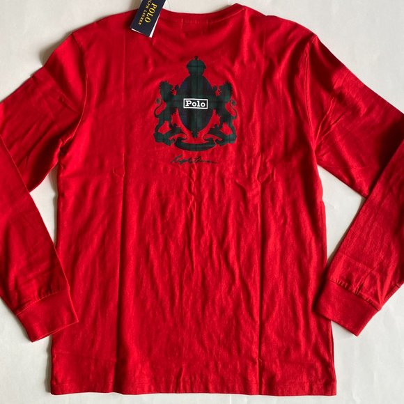 Polo Ralph Lauren Logo Custom Slim Fit Long Sleeve Graphic Crewneck T-Shirt Red - Picture 3 of 6
